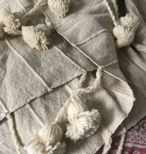 Load image into Gallery viewer, Oat Cotton + Wool Pom Blanket