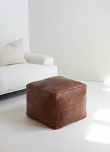 Load image into Gallery viewer, Braided Leather Cube Pouf