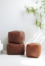 Load image into Gallery viewer, Braided Leather Cube Pouf