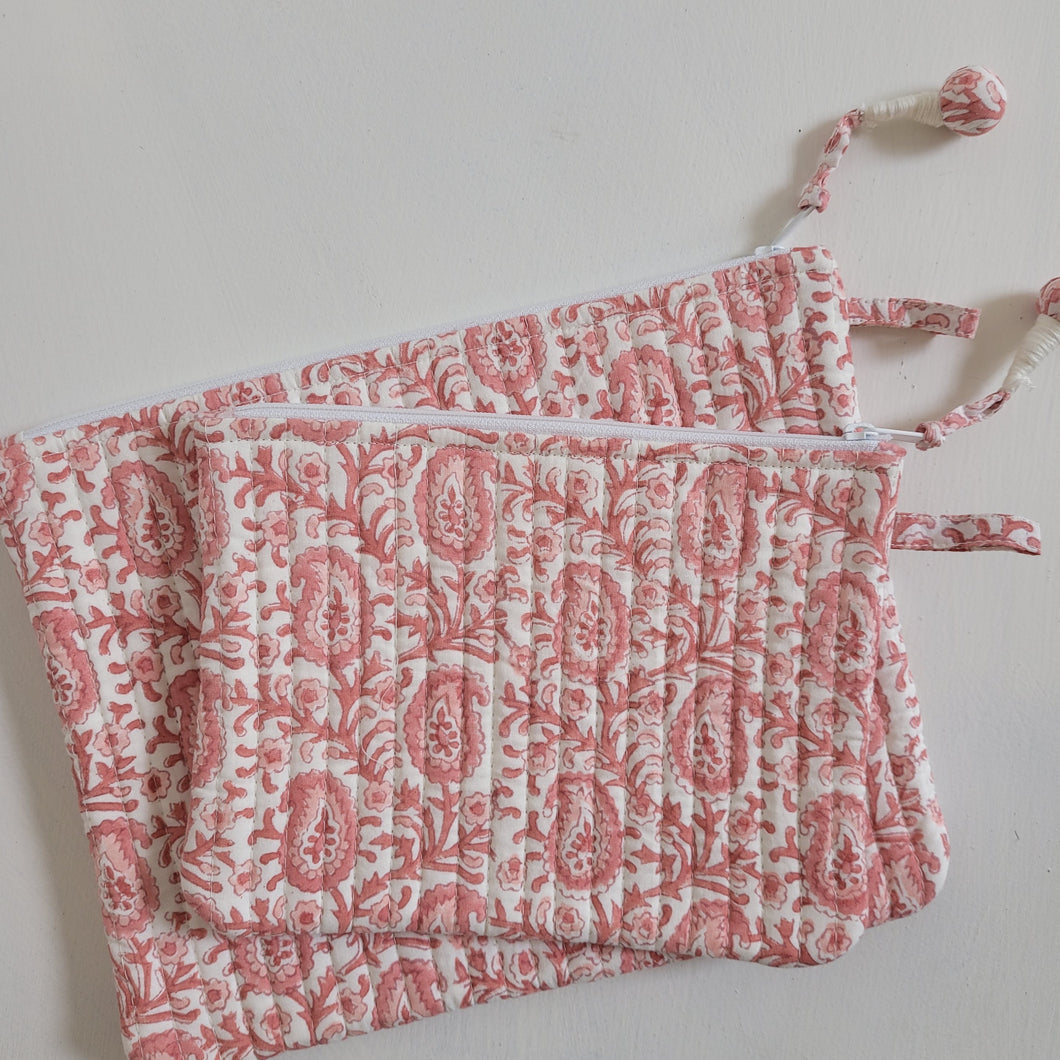 Quilted Block Print Pouch Set
