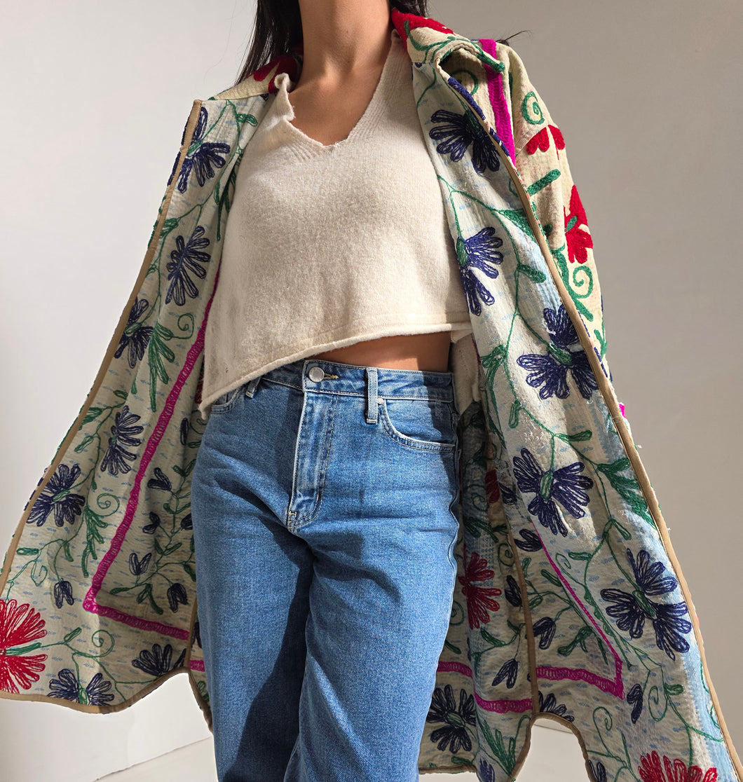 Long Embroidered Quilt Jacket - No. 090
