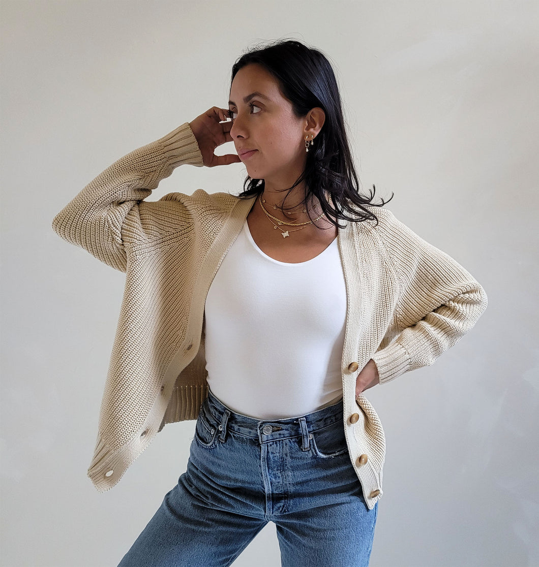 Organic Cotton Knit Cardigan - Natural