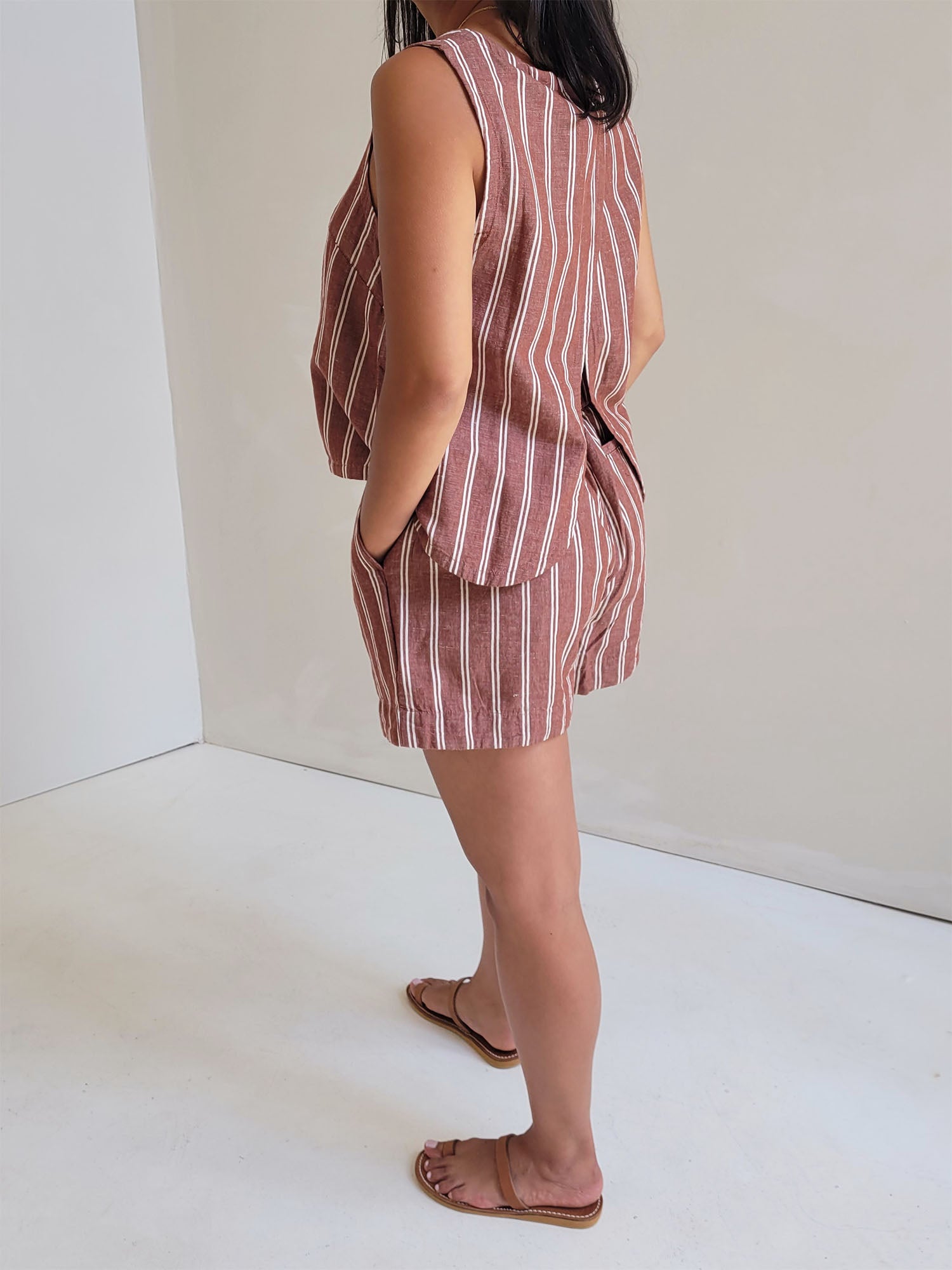 chinese dress ladies Linen Stripe Canopy Top
