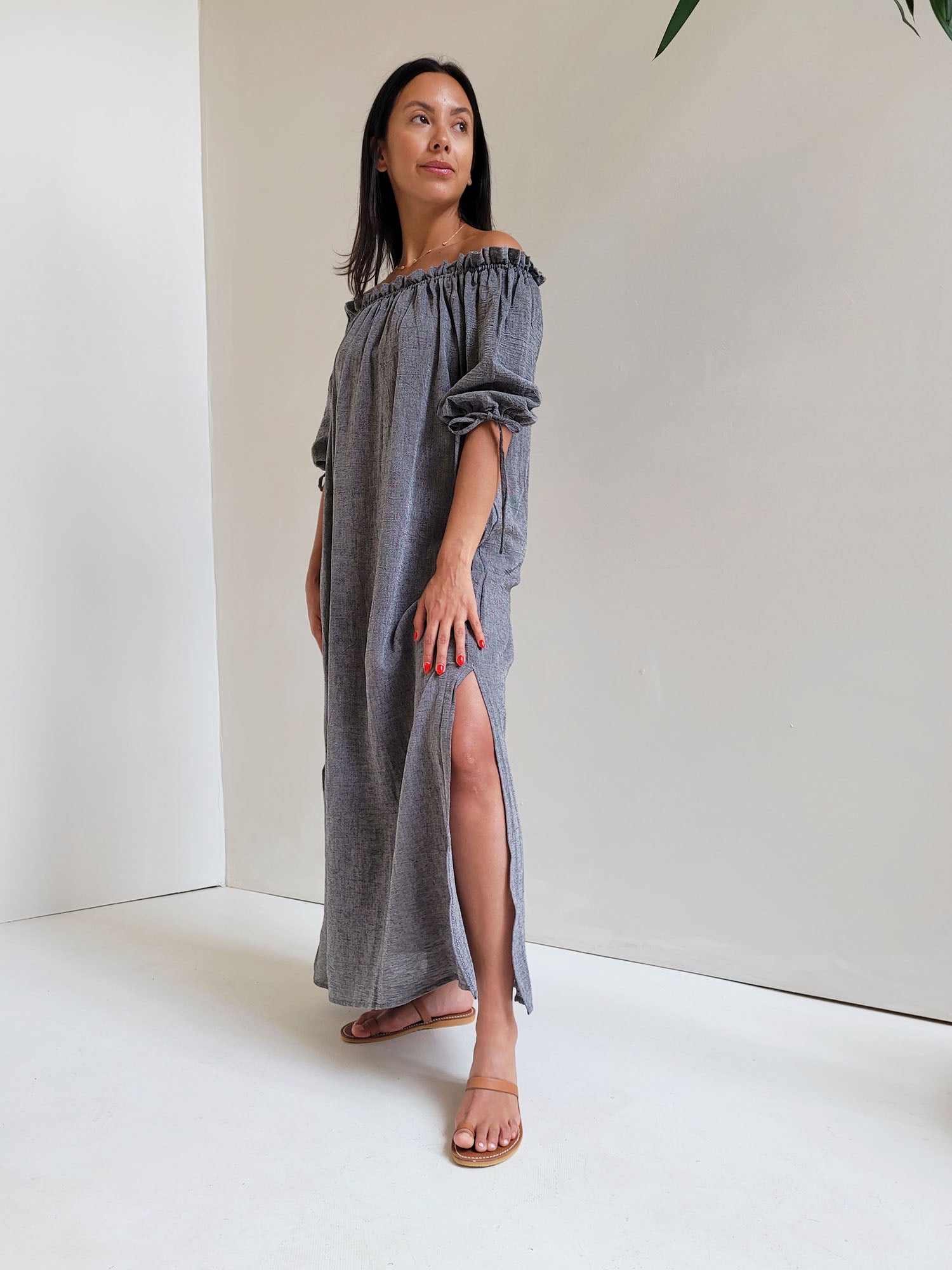 off the shoulder grey maxi dress Selene Off-Shoulder Dress