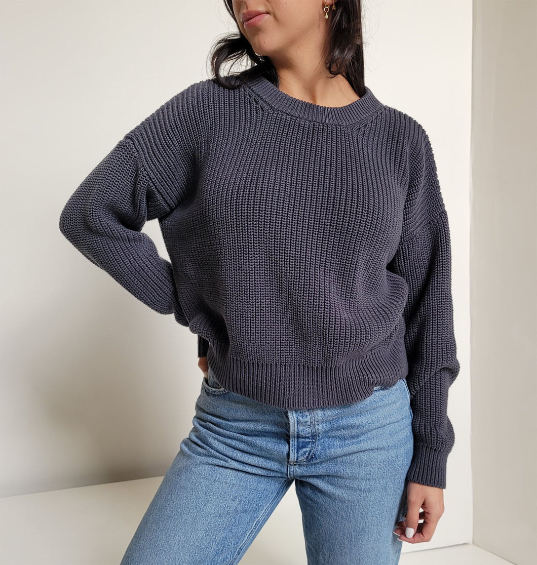Organic Cotton Knit Sweater - Navy