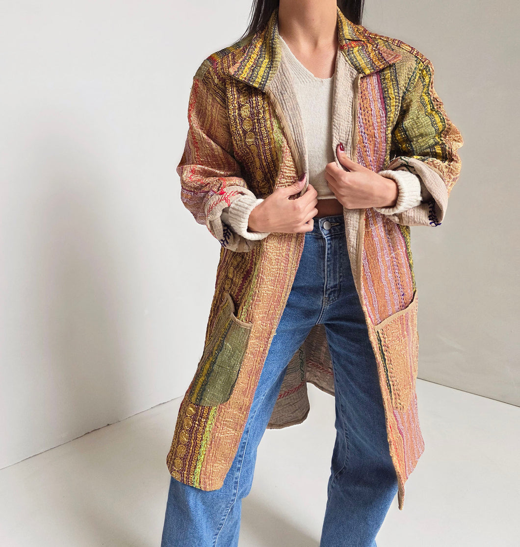 Long Kantha Quilt Jacket - No. 076