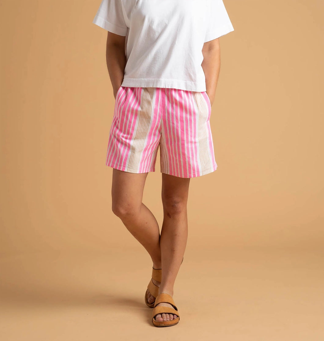 Striped Shore Shorts - Clay + Neon Pink
