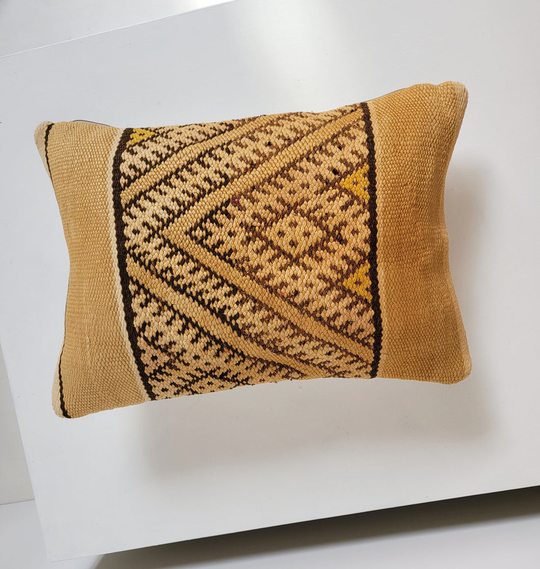 Vintage Wool Kilim Pillow - Golden