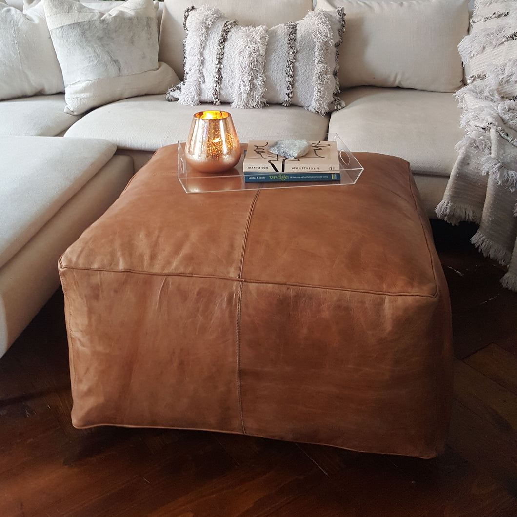 Square Leather Ottoman