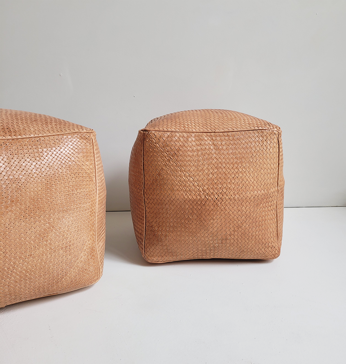 Braided Leather Cube Pouf – Minda Living
