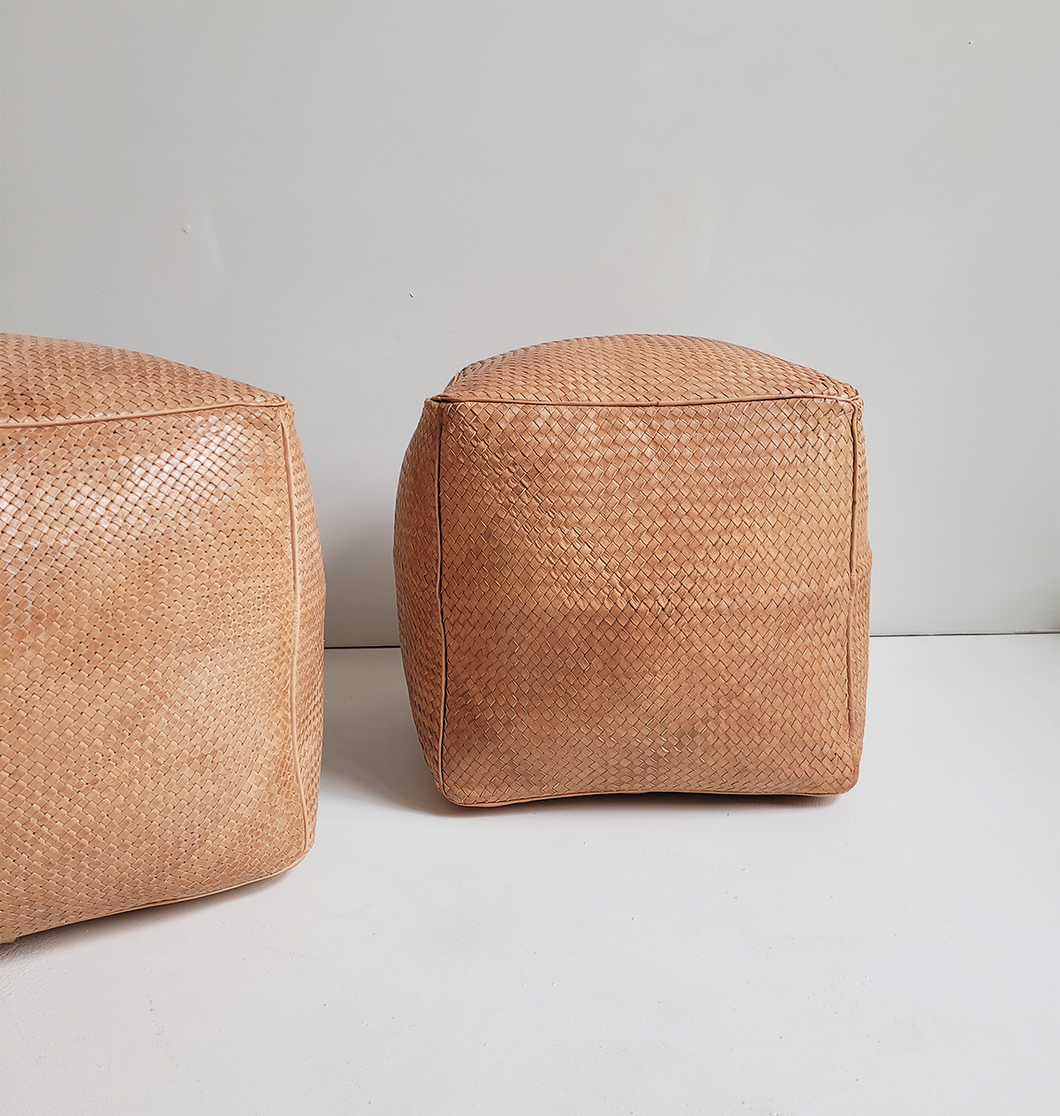 Braided Leather Cube Pouf