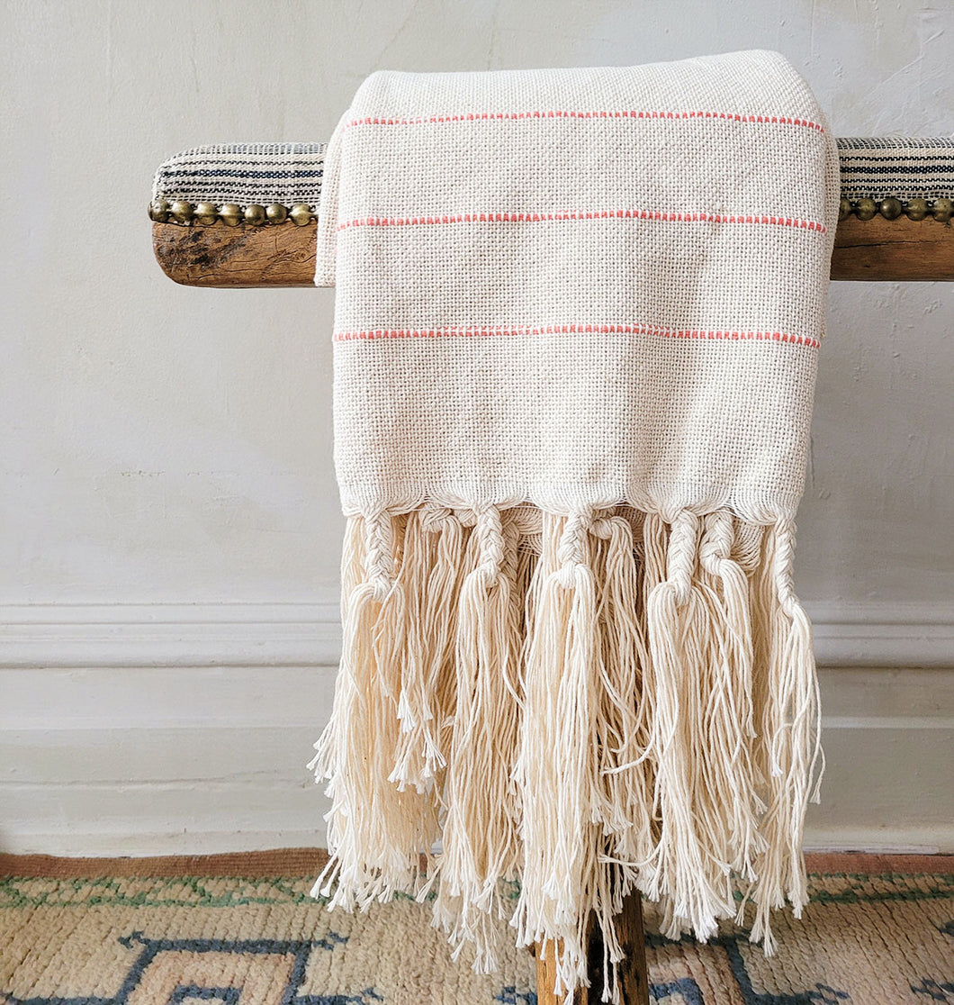 Papaya Stripe Loomed Cotton Blanket