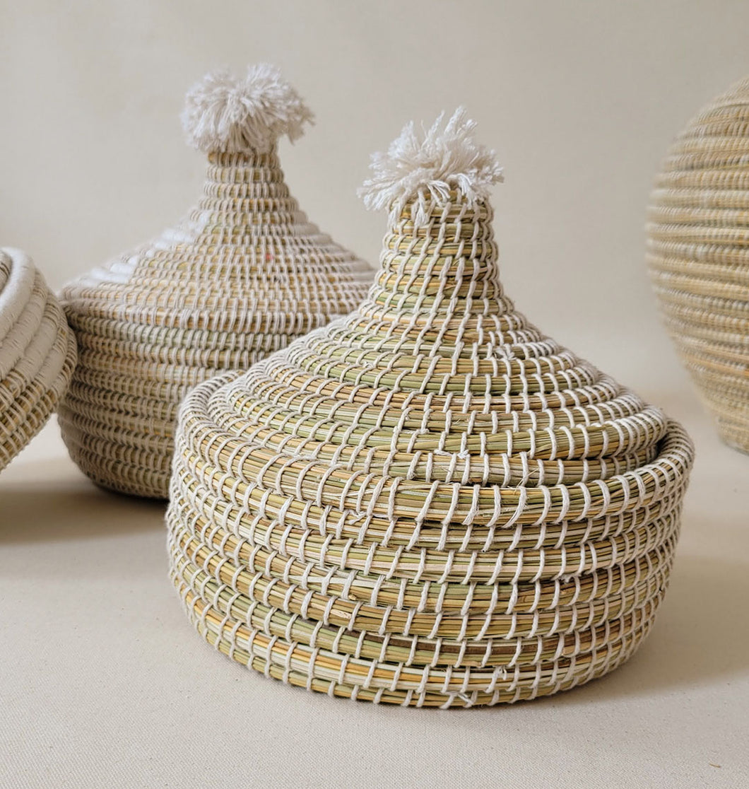 Cotton Pom Lidded Basket