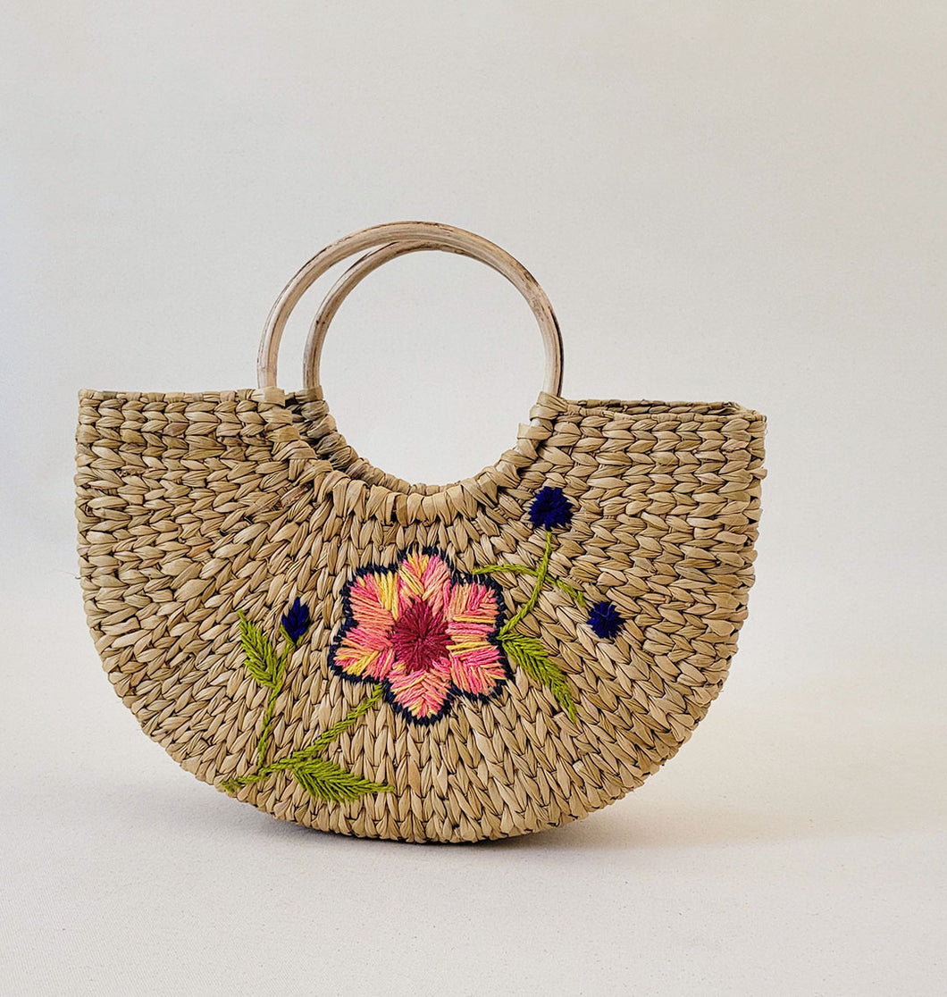 Floral Embroidered Palm Tote