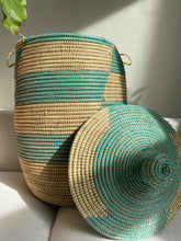 Load image into Gallery viewer, Large Teal Stripe Basket
