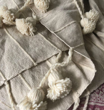 Load image into Gallery viewer, Oat Cotton + Wool Pom Blanket

