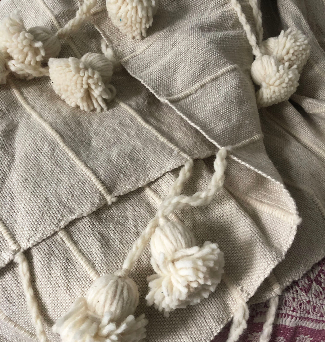 Oat Cotton + Wool Pom Blanket