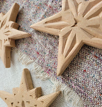 Load image into Gallery viewer, Carved Wooden Star Ornaments
