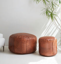 Load image into Gallery viewer, Round Leather Ottoman Pouf
