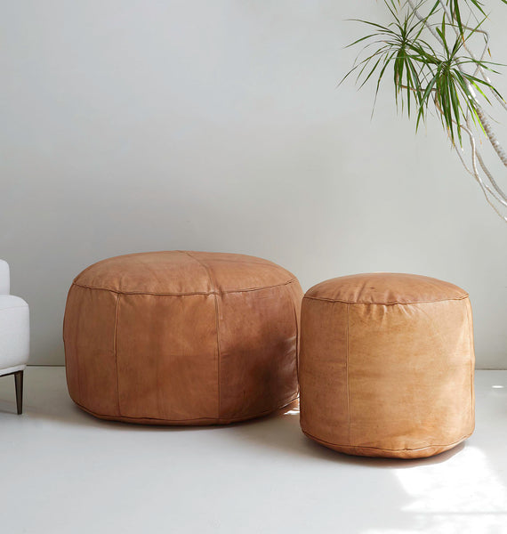 Round Leather Ottoman Pouf – Minda Living