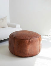 Load image into Gallery viewer, Round Leather Ottoman Pouf
