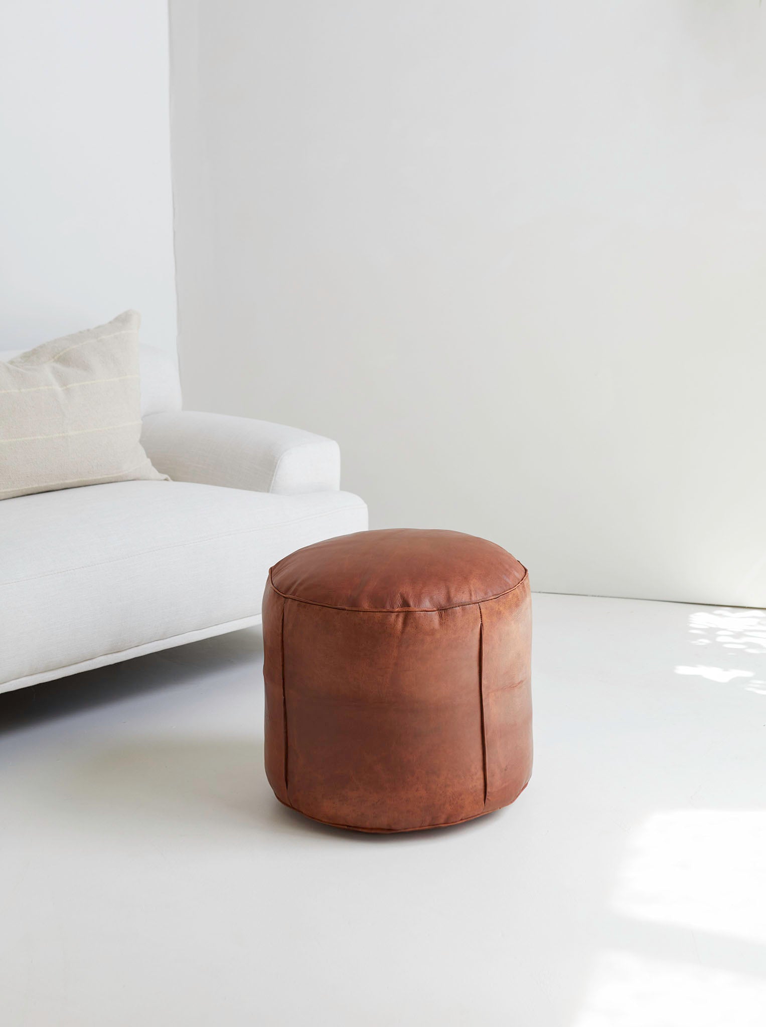 Round Leather Ottoman Pouf