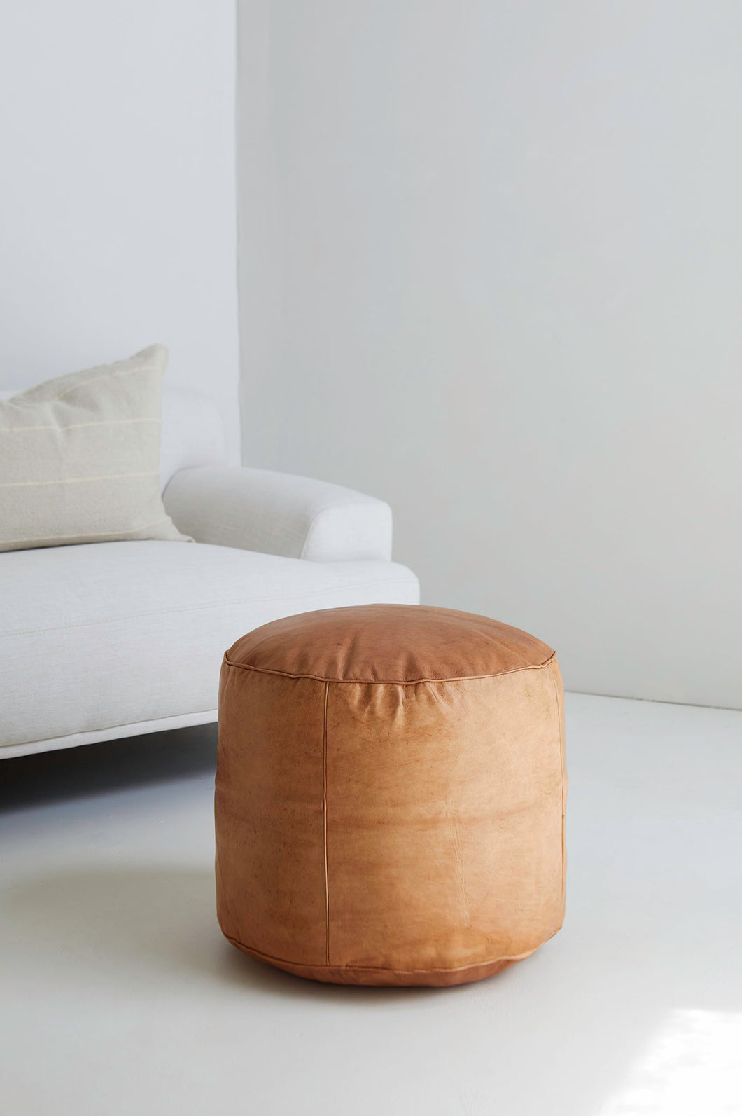 Round Leather Ottoman Pouf