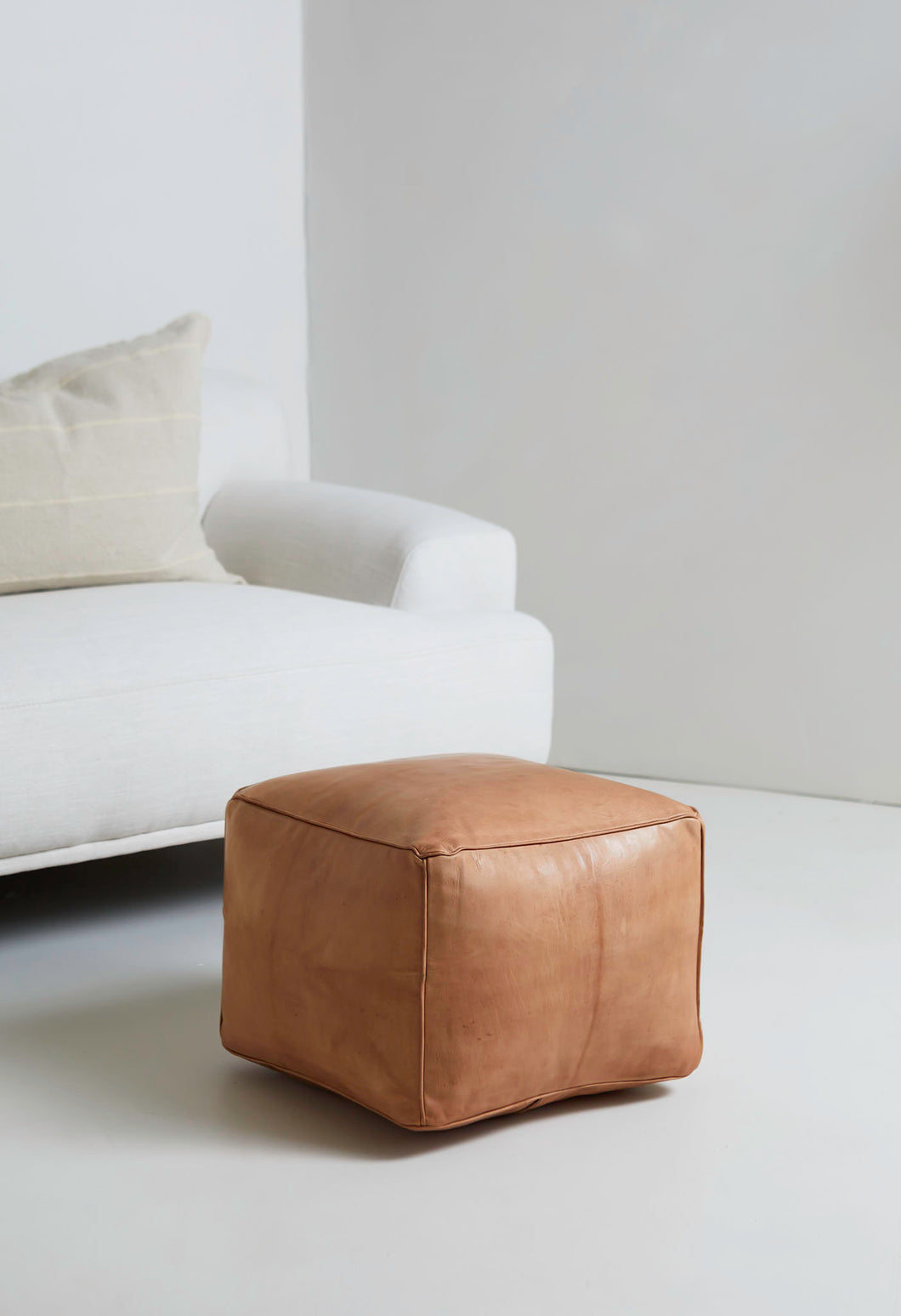 Cube Leather Ottoman Pouf Minda Living
