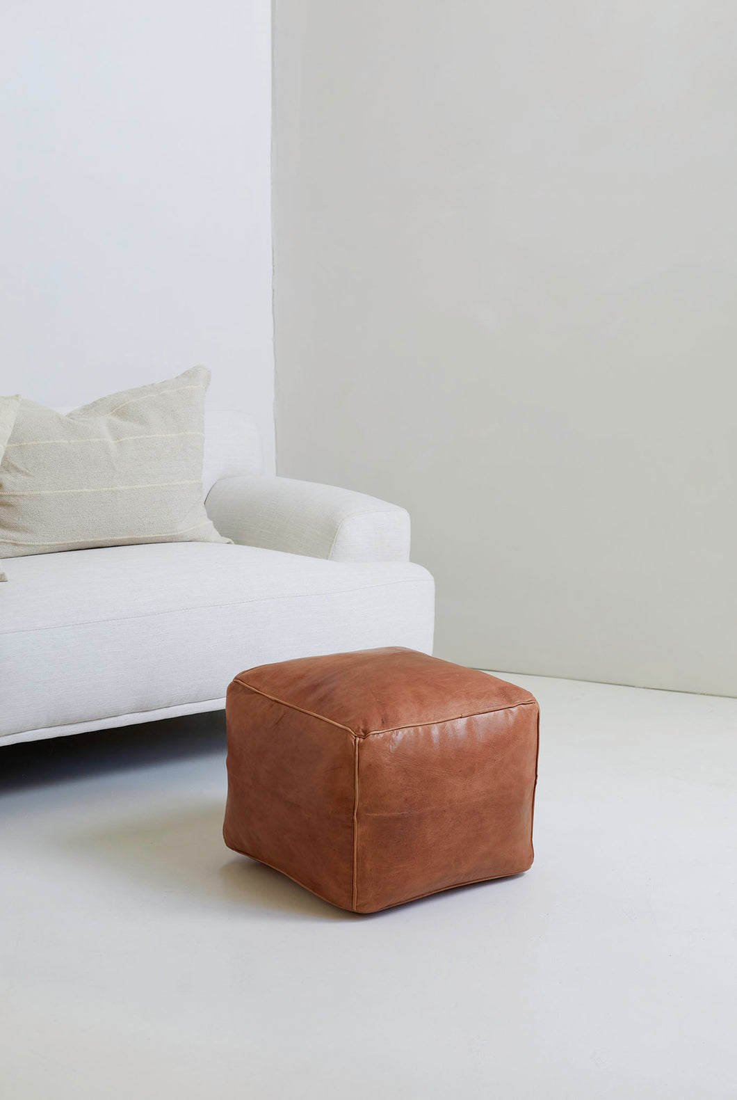 Cube Leather Ottoman Pouf