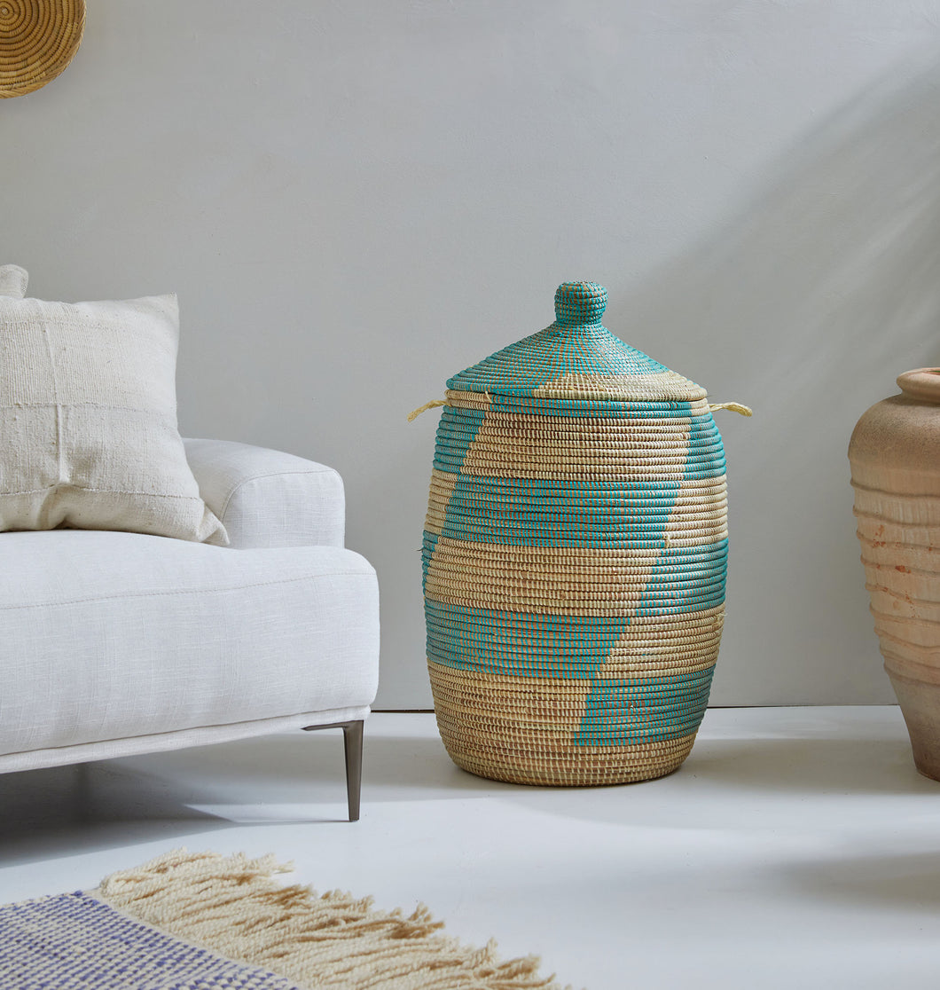 Large Teal Stripe Basket